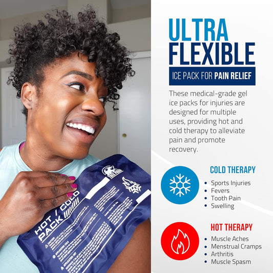 Flexible ice pack bending around a knee